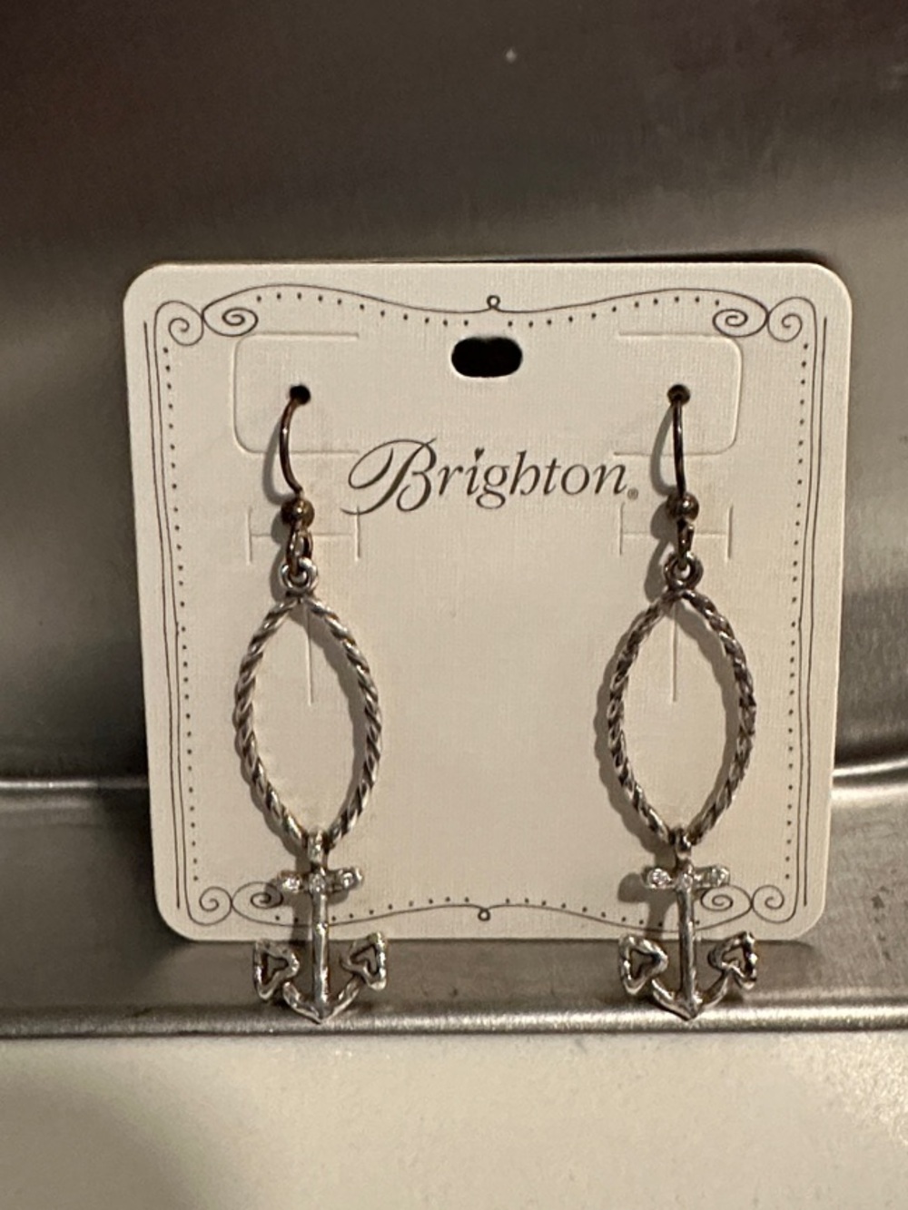 Brighton Silver Rope Oval Drop Earrings with Anchor Charm